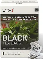 VIXI Black Tea Bags, 100 Counts, Vietnam's Mountain Tea, Bold Flavored, Caffeinated, Family Size, Tagless, Asian, 100% Natural for Hot, Iced and Cold Brew