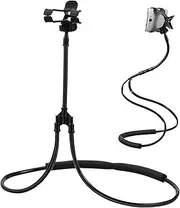 IWOWHERO 1Pc Flexible Mobile Phone Neck Holder U Shape Hands Phone Bracket Creative Lazy Design for Live Streaming and Desktop Use for Home and Travel Black