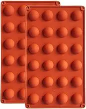 BUSOHA 24 Cavities Semicircle Silicone Molds - Mini Semi Sphere Round Dome Fondant Mold, Bomb Teacake Baking Pan for Cake Decoration, Chocolate Candy Gummy Mousse Jelly Pudding Ice Cube Tray, Set of 2