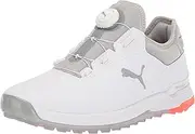 [PUMA] Men's Proadapt Alphacat Disc Golf Shoe, White/Navy Blazer/High Risk Red, US 9