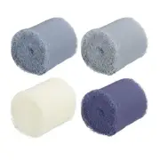 1 Set/4 Rolls 1.5 In x 5 Yard Handmade Fringe Silk Chiffon Ribbon, Multi-color