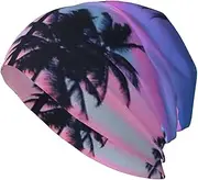 [ZaKhs] Palm Trees Print Beanie Hat Winter Warm Knit Hat Soft Skull Cap for Women Men Black, Black, One Size