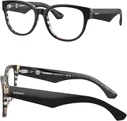 [BURBERRY] BE2410 Phantos Shape Acetate Eyeglasses with eSHADES Luxury Eyewear Kit Bundle, Top Black on Vintage Check Frame | Clear Lens
