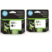 Multi-Pack Original HP 64XL Black & Tri-Color High Yield Ink Cartridges, 2/Pack