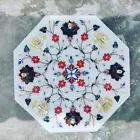 White Marble Inlay Side Table Top / Indian Handmade Table Top / Coffee & End Top