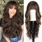 Brown Wig with Bangs for Women Brown and Blonde Long Wavy Hair Wig Wig Curly ...