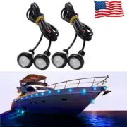 Blue LED Boat Light Silver Waterproof Outrigger Spreader Transom Underwater 4x
