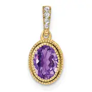 14K Yellow Gold Oval Amethyst and Real Diamond Pendant