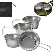 Stainless Steel Cups - 4X Portable Coffee Cup | Mini Tea Mug | Stackable Drinking Glass | 50ml Lightweight Mugs Equipment for Camping, Mountaineering, Sports, Outdoors, Tea, Dining, Backpacking,