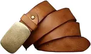 [Asackbper] 3.8CM Wide Men's Vintage Upper Layer Cowhide Copper surface Buckle Pleated Belt