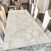 72"x36" Stunning White Quartz Stone Dining Table Top Handmade Crystal Garden Top