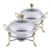 SOGA 2X Stainless Steel Gold Accents Round Buffet Chafing Dish Cater Food Warmer Chafer with Glass Top Lid