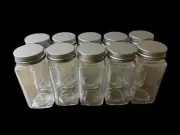 Glass Spice Jars W/ Metal Lids Storage Bottles Containers Lot Of 10 New 4 1/4”