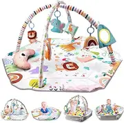 REMOKING Baby Play Gym Mat,Tummy Time Mat with 6 Detachable Toys for Sensory Development,Activity Centre & Ball Pit, Toddler Infant 0-3-6-9-12 Month,Newborn Essentials for Kids