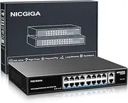 16 Port Gigabit PoE Switch Unmanaged, 16 Port PoE+@250W, 2 Gigabit Uplink Ports, NICGIGA 18 Port Gigabit Network Power Over Ethernet Switch, VLAN Mode, 19 inch RackMount, Plug and Play.