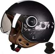 Open Face Motorcycle Helmet for Adults, Retro Half Helmet 3/4 Scooter Helmet, ECE Approved with Sun Visor Motorcycle Moped Helmets