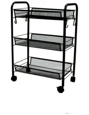 [SOGA] 3 Tier Steel Bee Mesh Kitchen Storage Organizer with Wheels in Black