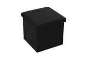 Boxsweden 38x36cm Ottoman Storage Cube Faux Linen Home Organiser Stool Black