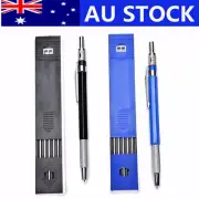 Mechanical Clutch Drafting Pencil 2mm Knurl Sharpener With 12 2B 2mm Leads AU
