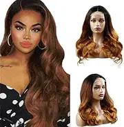 Weeybay Body Wave 4x4 Lace Front Wig #1B4/30 Three Tone Black and Dark Brown Mixed With Honey Blonde Human Hair Wig 8A Glueless Baby Hair 26 Inch