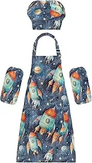 AIXIWAWA Kids Apron Chef Hat Set, Child Kitchen Bib Aprons Adjustable for Cooking Baking Painting (Watercolor Space)