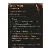 Diablo 4 Season8 Howl From Below 1GA 90% Unique Gloves Necro Item Equipment Gear