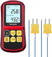 Aswalling Digital Thermocouple Thermometer, Dual Channel Thermometer with Two K Type Probes LCD Display Temperature Meter