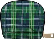 [JEJEA] Blue Scottish Tartan Print Credit Card Holder Wallet, Small Card Holder Wallet with Zipper,Leather Card Holder, White, One Size