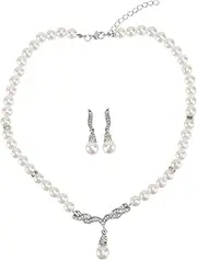 [Yardenfun] 1 Set Pearl Necklace Earrings Necklace Teardrop Jewels Chain Pearl Necklace for Women Swift Jewelry Pearl Necklaces for Women Locket Pearls Pearl Decor Ear Drop Silver Alloy