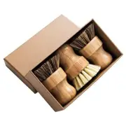 Palm Pot Brush- Bamboo Round 3 Packs Mini Dish Brush Natural Scrub Brush