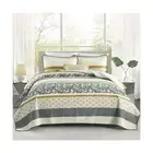 100% Cotton Quilt Set King Size, King Quilt, Patchwork Striped Botanical Quil...
