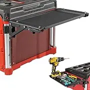 Folding Magnetic Side Table Compatible with Milwaukee Packout Toolbox – No-Drill Packout Accessories & Organizer with Magnetic Tool Tray