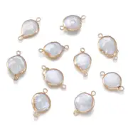 10pcs Natural Pearl Charm Connectors 1/1 Loop Gold Tone Edge Link Findings 20mm