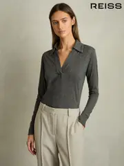 Reiss Charcoal Nixi Lyocell-Wool Open-Collar Top (E30157) | $180
