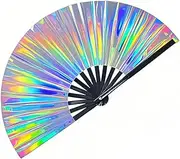 dmjuncong Large Folding Hand Rave Fan,Clack Handheld Fan,Holographic Laser Colors Hand Fan,for Festivals,Rainbow Outfits,Disco Party,Home Decoration and Cooling in Various Occasions.