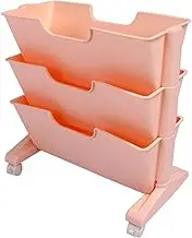 3 Tier Book Rack Storage Bookshelf, Movable Bookshelf Cart, Multi Functional Movable Storage Book Shelves, Removable Movable Bookcase for Home Office Study Classroom (Pink)