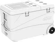 Duramax Deluxe Icebox 102, High performance cool box with PU Insulation, 6 days of Ice Retention, Icebox with wheels & handles for easy mobility, Cup holders on lid, Durable Cool box, Ice chest, White