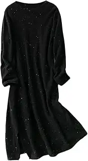 [Zozogag] Winter Lady Clothes Women Longer Dresses with Sequins 100% Wool Knitting Jumpers O-Neck Pullovers Female Cashmere Tops