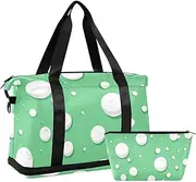 [Amooorous] White Round Spots on A Green Background Personal Item Travel Bag Weekender Duffel Bag with Adjustable Strap for Trekking Multifunctional, White round spots on a green background, 1 size
