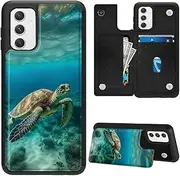 CGFGHHUY for Galaxy A14 5G Phone Case with Card Slots & Kickstand PU Leather Cover Dual Layer Hard PC Soft TPU Protective Phone Case for Samsung Galaxy A14 5G 6.6 inch 2023 - Green Sea Turtle