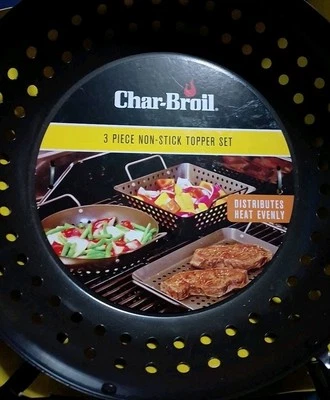Char-Broil 3pc Grilling Topper Set Black: Non-Stick, Steel Cookware with Handles