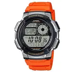 【CASIO】10年電力世界城市野外風格膠帶電子錶-橘(AE-1000W-4B)正版宏崑公司貨