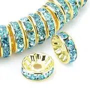 RUBYCA 100pcs Round Rondelle Spacer Bead Gold Tone 6mm Aquamarine Blue Czech Crystal