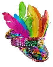 Deluxe Sequins Rainbow Costume Feather Hat