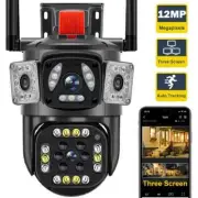 6K 12MP WiFi Camera Motion Tracking PTZ Zoom Cam Three Screen 360° View Security