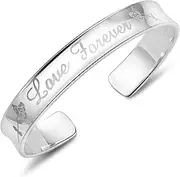 [Tbkoly] Fashion Silver Sterling Cuff Bangle Chain Bracelets,Women 925 Silver Bracelet Adjustable Cuff Bangle Hand Carve RoseSterling Silver Jewellery