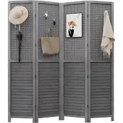 4 Panel Room Divider Folding Privacy Screens with Pegboard Display Frees