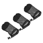 3Pcs 6.7"x 4.3" Nylon Mesh Net Bag Drawstring Pouch for Golf Ball Storage Black