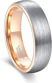 [Greenpod] 6mm Tungsten Wedding Rings Men Women Two Tone Brushed Dome Style (Silver&Black & Blue & Rose Gold Color) Size 4-15