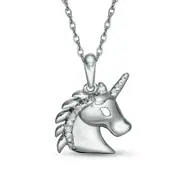 Natural Diamond Accent Profile Unicorn Head Pendant in Sterling Silver